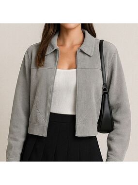 Vintage Gray Corduroy Jacket Petite Zip Front Alfred Dunner Soft Neutral Y2K Ret